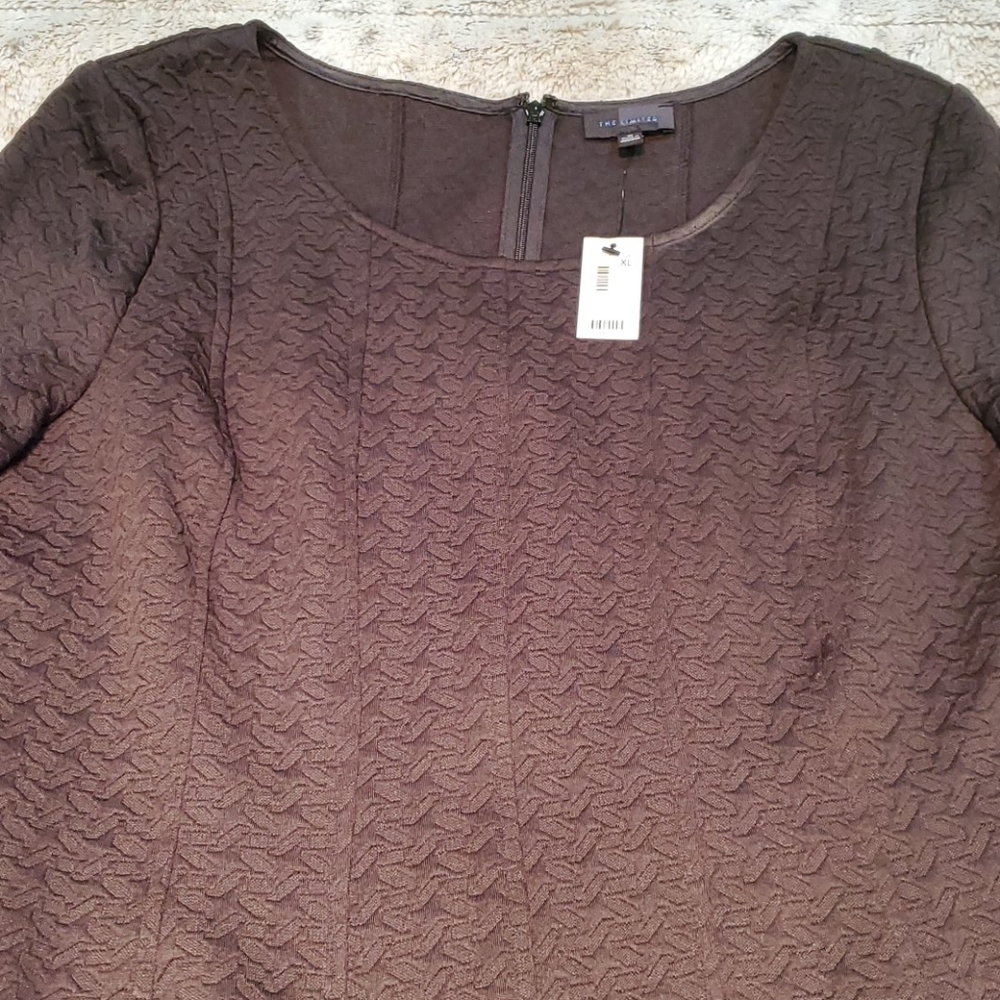 The Limited Black 3/4 Sleeve Crew Neck Knee Length Textured Dress Size XL NWT - Picture 3 of 6